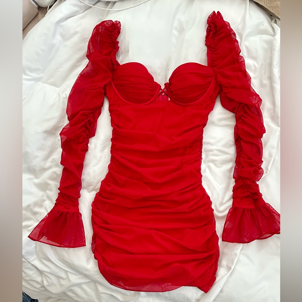 Oh Polly Elegant Red Ruched Dress